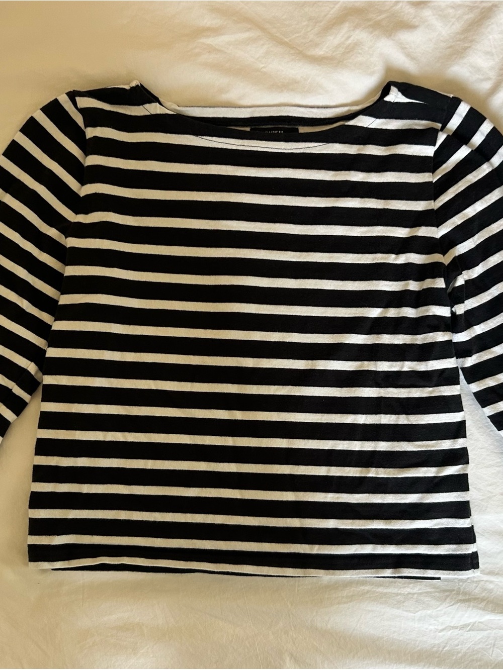 J. Crew Black & White Striped Boatneck 3/4 Length Sleeve Tee